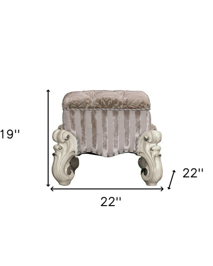 22" Ivory and Bone Fabric Floral Tufted Vanity Chair