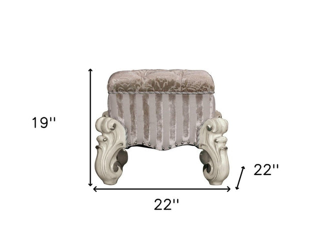 22" Ivory and Bone Fabric Floral Tufted Vanity Chair