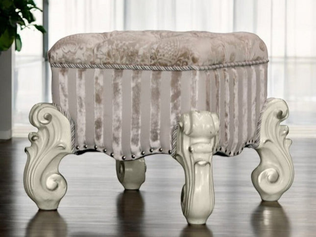 22" Ivory and Bone Fabric Floral Tufted Vanity Chair