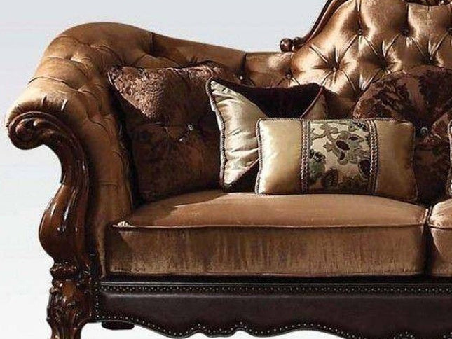 73" Dark Brown And Brown Velvet Loveseat and Toss Pillows