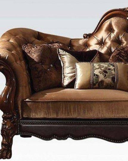 73" Dark Brown And Brown Velvet Loveseat and Toss Pillows