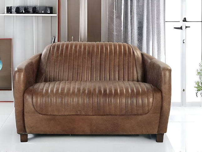 50" Brown Leather Loveseat