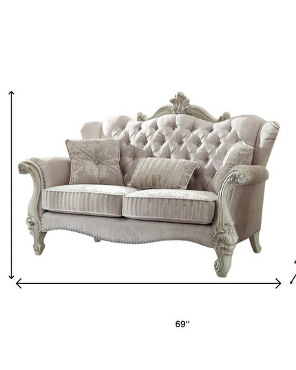69" Ivory Chesterfield Loveseat and Toss Pillows
