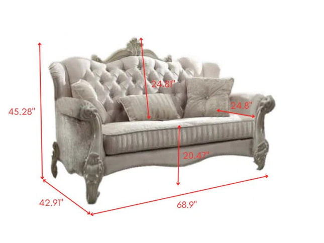 69" Ivory Chesterfield Loveseat and Toss Pillows