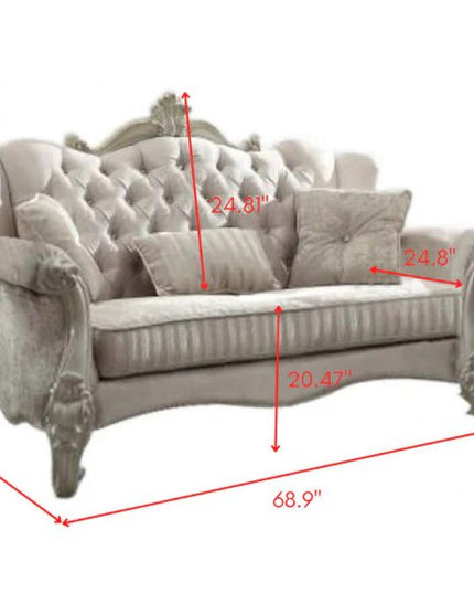 69" Ivory Chesterfield Loveseat and Toss Pillows