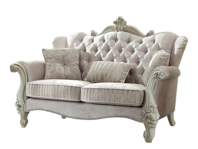 69" Ivory Chesterfield Loveseat and Toss Pillows