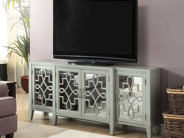 72" Gray And Silver Mirrored Wood Distressed Solid Console Table