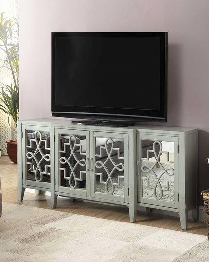 72" Gray And Silver Mirrored Wood Distressed Solid Console Table