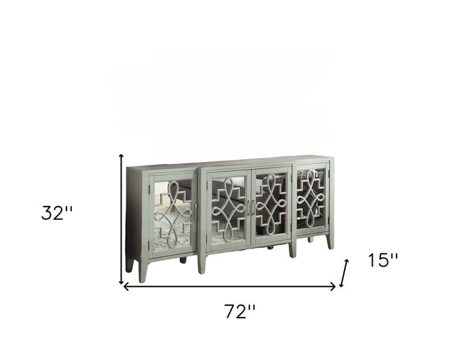 72" Gray And Silver Mirrored Wood Distressed Solid Console Table