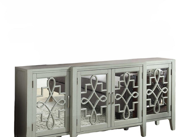 72" Gray And Silver Mirrored Wood Distressed Solid Console Table