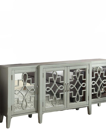 72" Gray And Silver Mirrored Wood Distressed Solid Console Table