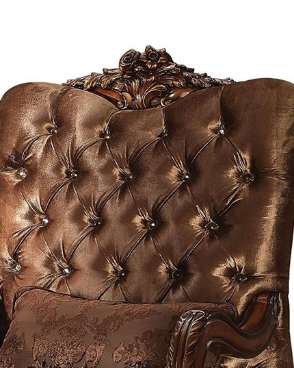 34" Golden Brown and Chocolate Velvet Tufted Arm Chair And Toss Pillow