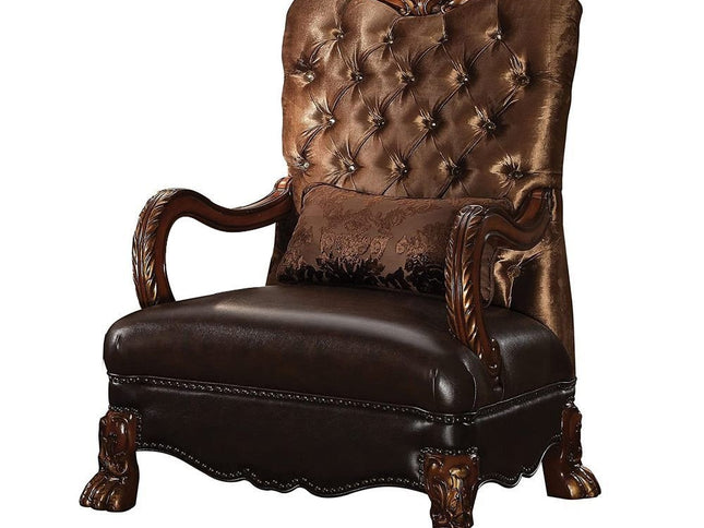 34" Golden Brown and Chocolate Velvet Tufted Arm Chair And Toss Pillow