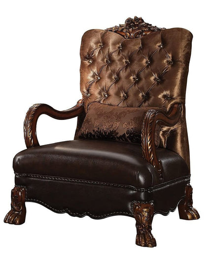 34" Golden Brown and Chocolate Velvet Tufted Arm Chair And Toss Pillow