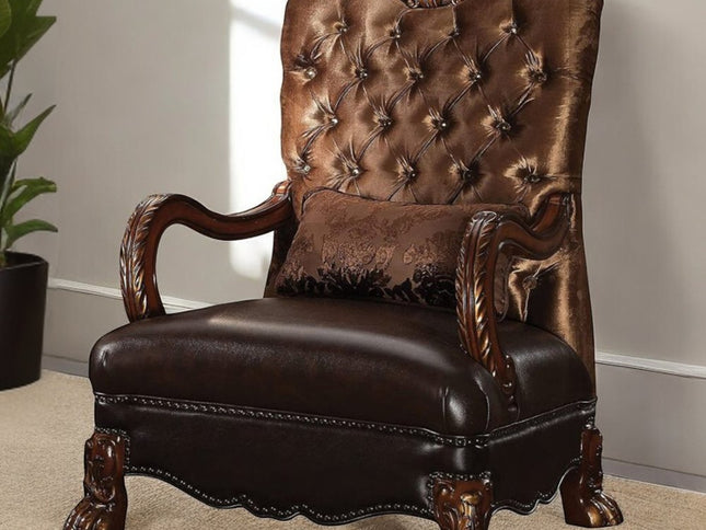 34" Golden Brown and Chocolate Velvet Tufted Arm Chair And Toss Pillow