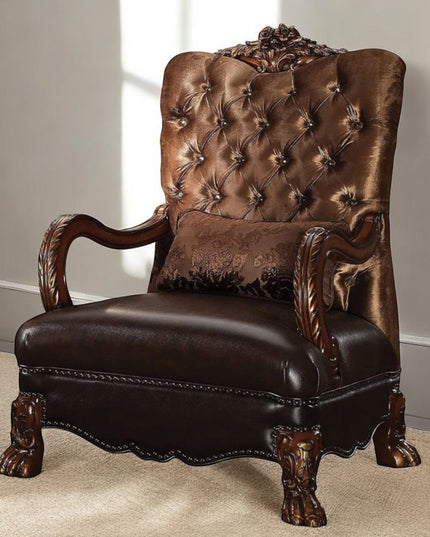 34" Golden Brown and Chocolate Velvet Tufted Arm Chair And Toss Pillow