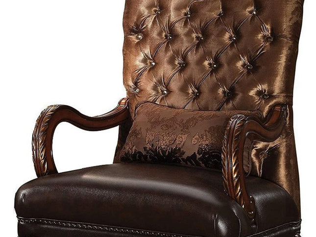 34" Golden Brown and Chocolate Velvet Tufted Arm Chair And Toss Pillow