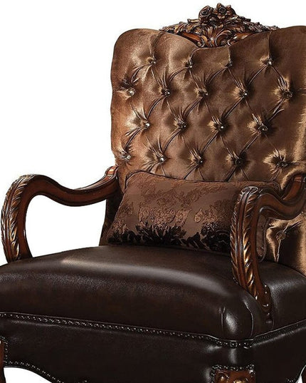34" Golden Brown and Chocolate Velvet Tufted Arm Chair And Toss Pillow