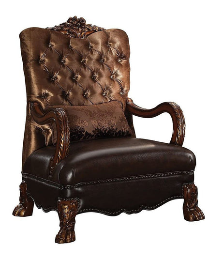 34" Golden Brown and Chocolate Velvet Tufted Arm Chair And Toss Pillow