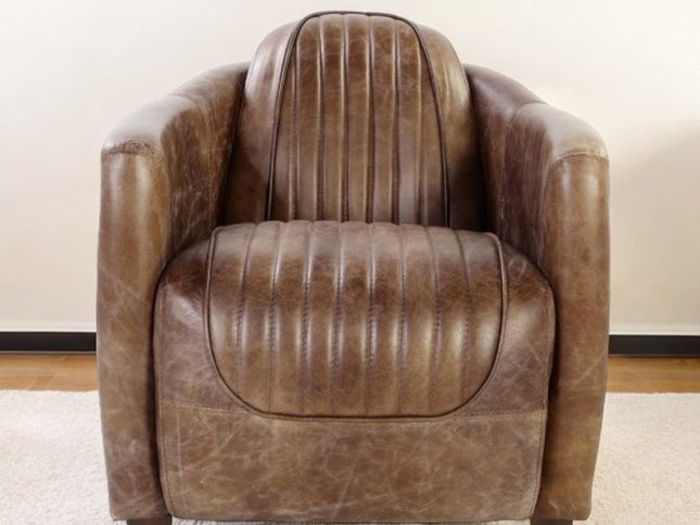 29" Brown Faux Leather Distressed Barrel Chair