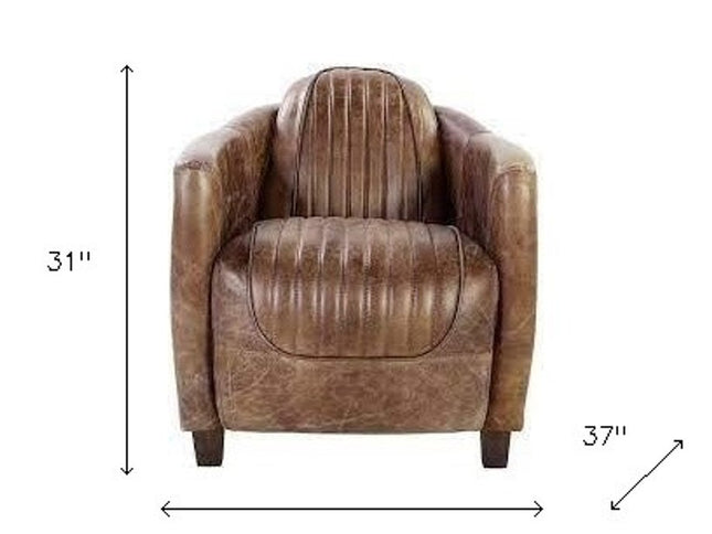 29" Brown Faux Leather Distressed Barrel Chair