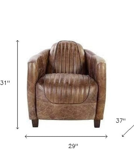 29" Brown Faux Leather Distressed Barrel Chair