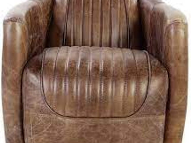 29" Brown Faux Leather Distressed Barrel Chair