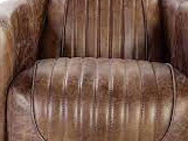 29" Brown Faux Leather Distressed Barrel Chair