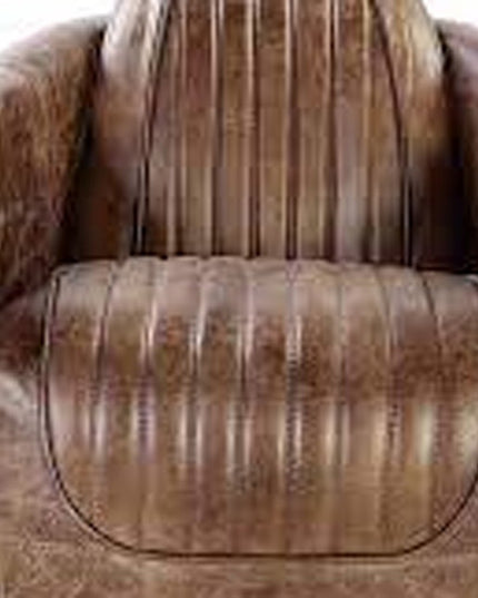 29" Brown Faux Leather Distressed Barrel Chair