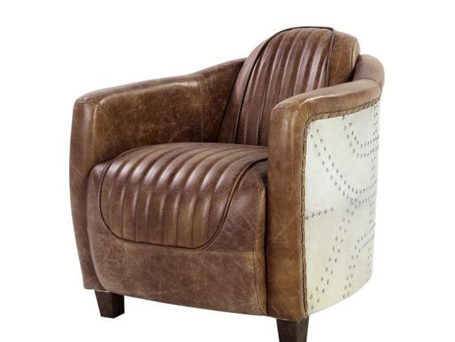 29" Brown Faux Leather Distressed Barrel Chair