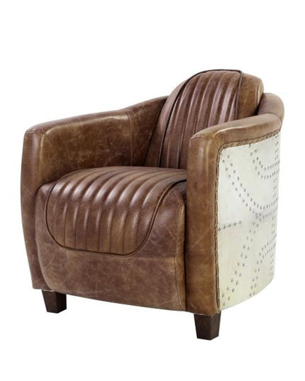 29" Brown Faux Leather Distressed Barrel Chair