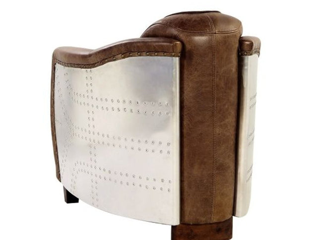 29" Brown Faux Leather Distressed Barrel Chair