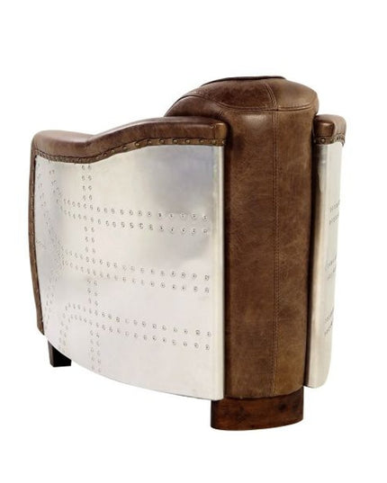 29" Brown Faux Leather Distressed Barrel Chair