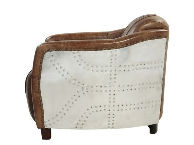 29" Brown Faux Leather Distressed Barrel Chair