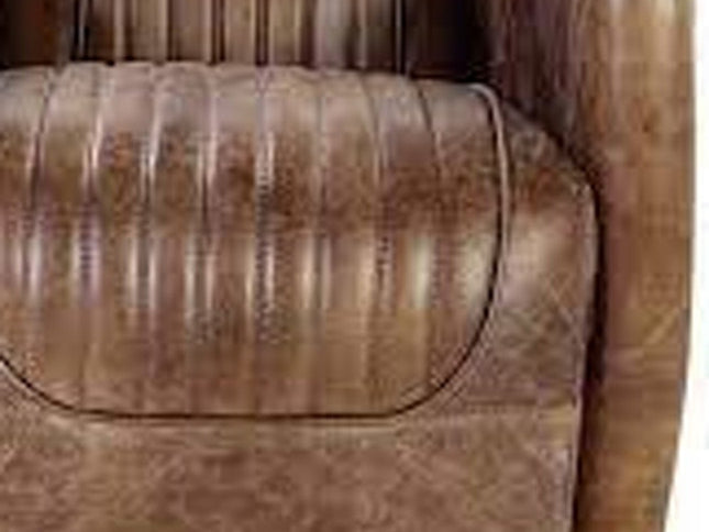 29" Brown Faux Leather Distressed Barrel Chair
