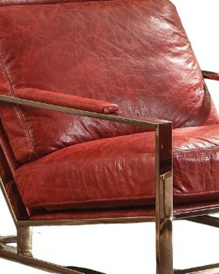 29" Red and Gold Top Grain Leather Arm Chair