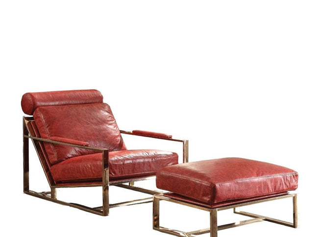 29" Red and Gold Top Grain Leather Arm Chair