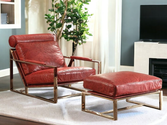 29" Red and Gold Top Grain Leather Arm Chair