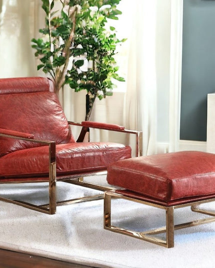 29" Red and Gold Top Grain Leather Arm Chair