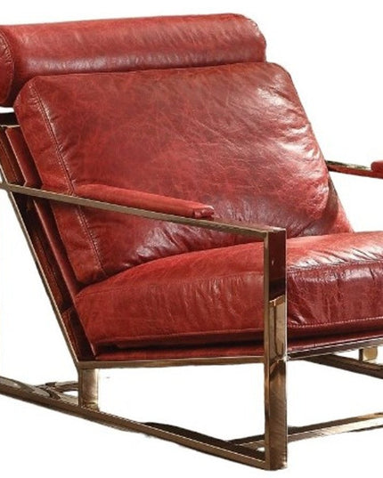 29" Red and Gold Top Grain Leather Arm Chair