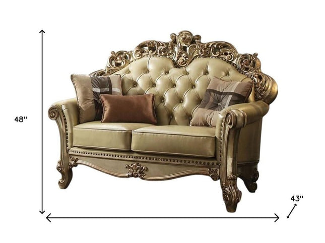 69" Ivory Chesterfield Loveseat and Toss Pillows