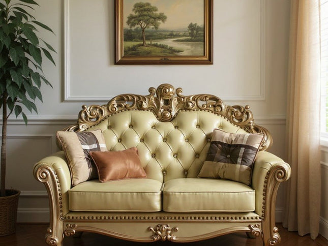 69" Ivory Chesterfield Loveseat and Toss Pillows