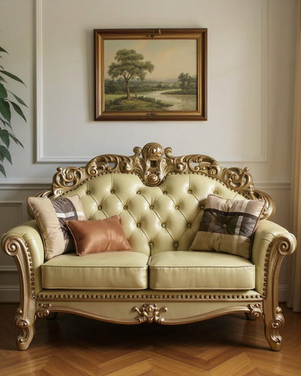 69" Ivory Chesterfield Loveseat and Toss Pillows