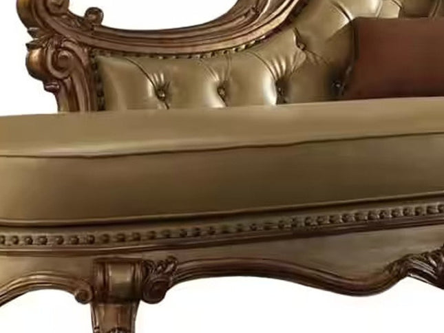 81" Bone and Pearl Faux Leather Tufted Lounge Chair And Toss Pillows