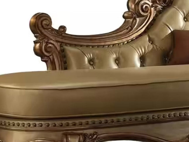 81" Bone and Pearl Faux Leather Tufted Lounge Chair And Toss Pillows