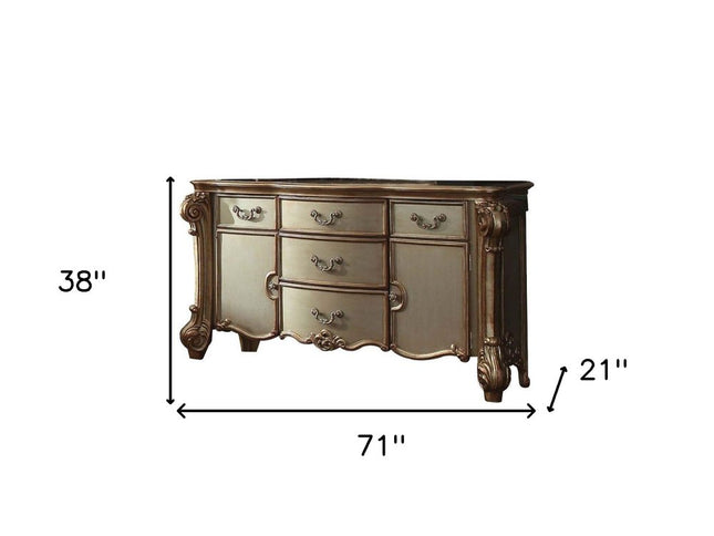 71" Gold Solid Wood Dresser