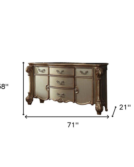 71" Gold Solid Wood Dresser