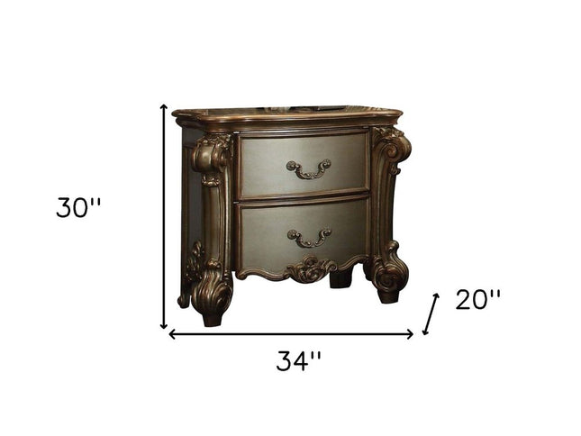 30" Bone Wood Two Drawer Nightstand