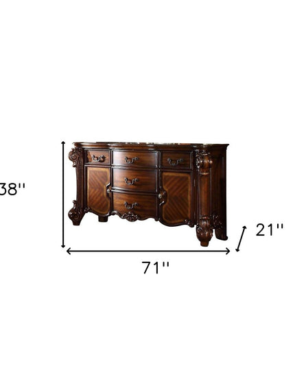 71" Solid Wood Five Drawer Dresser