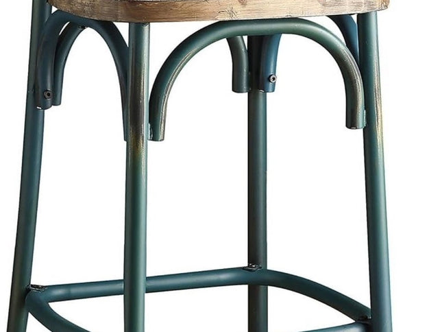21" Brown And Turquoise Solid Wood And Metal Bar Chair